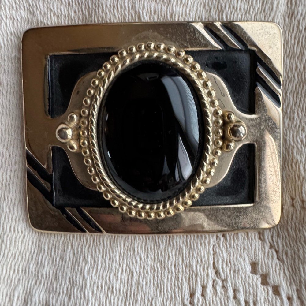 Vintage MCM Styled Black Stone Belt Buckle